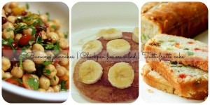 Banana pancakes, chickpea fusion salad and tutti frutti cake :)